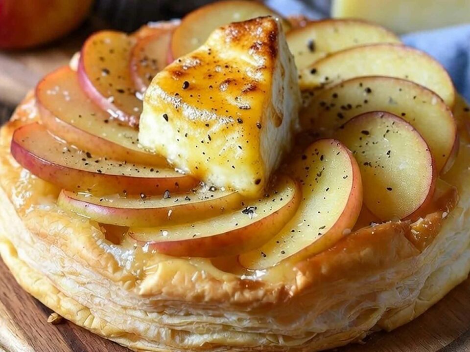 Tatin de camembert aux pommes fondante et caramélisée avec camembert coulant