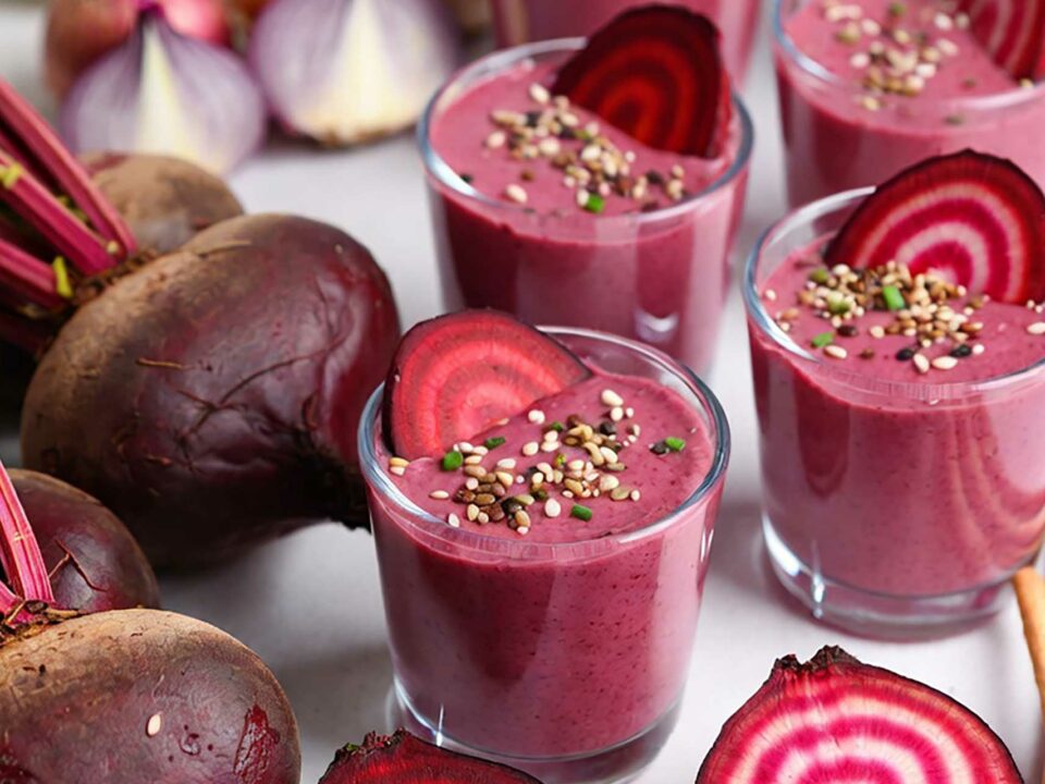  Verrines betterave chioggia quinoa grillé ciboulette – recette végétarienne colorée