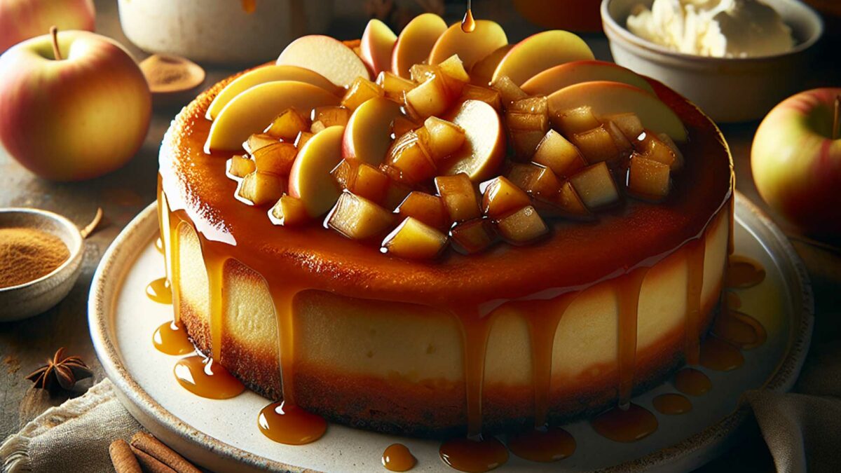 cheesecake aux pommes et sauce au caramel