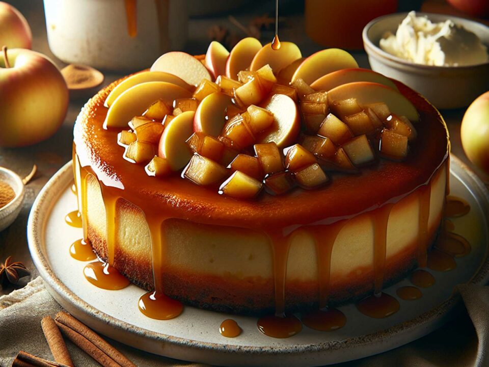 cheesecake aux pommes et sauce au caramel